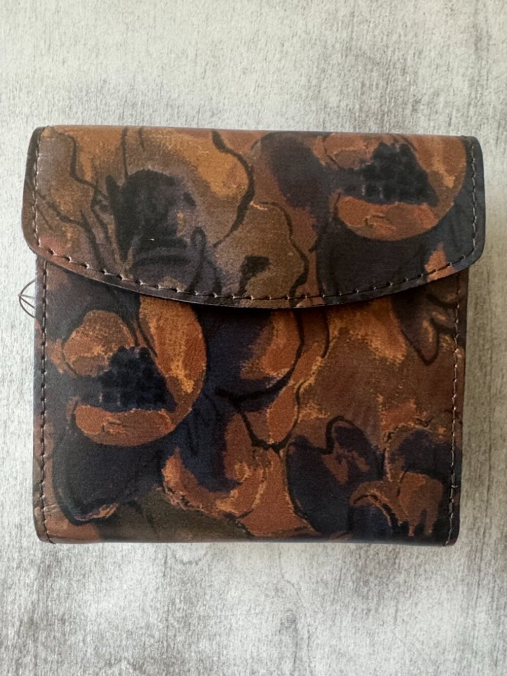 PATRICIA NASH Reiti Bi-Fold Leather RFID Wallet Floral Sienna Sunset Tan Brown